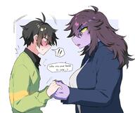 character:kris_(deltarune) character:susie_(deltarune) clothing copyright:deltarune female holding_hands male purple_skin species:human species:monster species:scalie // 2169x1815 // 285KB