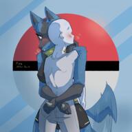 copyright:nintendo copyright:pokemon duo female hugging male species:lucario tail_wag // 4000x4000 // 7.2MB