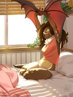 artist:ashary bed bedroom brown_fur brown_hair clothing eyes_closed fangs female fur furniture hair inside light meta:hi_res neck_tuft on_bed pillow solo species:bat species:mammal stretching sunlight teeth tuft window wings // 1536x2048 // 334KB