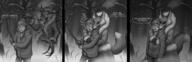 4_ears artist:patecko branch character:alice_the_vixen character:anton_petrov claws copyright:tiny_bunny dialogue dipstick_tail duo empty_eyes female glasses hug hugging_from_behind male meta:greyscale meta:high_res meta:monochrome open_mouth outside plant smiling species:canine species:fox species:human species:mammal tail text tree // 3371x1093 // 1.9MB