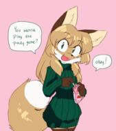 artist:fiddleafox brown_fur character:averi_(fiddleafox) dipstick_tail ears female gloves_(marking) meta:animation meta:gif pocky socks_(marking) species:canine species:fox species:mammal tail white_fur // 493x560 // 297KB