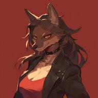 clothing collar female grey_fur leather_jacket meta:ai_generated punk red_shirt shirt simple_background species:canine species:mammal species:wolf white_fur // 736x736 // 48KB