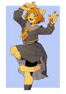 black_clothing dress female paw_hands school_uniform simple_background species:cat species:domestic species:feline species:mammal yellow_fur // 1442x2048 // 180KB