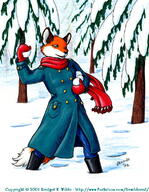 boots coat ears jeans male meta:2002 nature outside red_clothing scarf snow snowballs species:canine species:fox species:mammal tail trees // 600x772 // 105KB