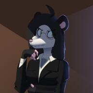 artist:artesderatzyu ears female glasses meta:2022 species:mammal species:opossum suit // 2100x2100 // 641KB