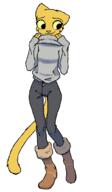 artist:filthypally character:katia_managan clothing copyright:prequel_adventure ears female meta:2022 simple_background species:feline species:mammal sweater tail // 600x1033 // 25KB