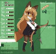 archer artist:fiddleafox baguette bow_(weapon) brown_fur character:averi_(fiddleafox) dipstick_tail ears female gloves_(marking) socks_(marking) species:canine species:fox species:mammal stats tail white_fur // 1529x1462 // 191KB