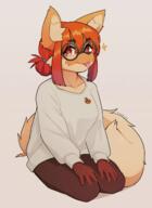 :p apple ears female glasses licking red_hair shirt simple_background species:canine species:fox species:mammal star tail white_clothing // 1640x2247 // 2.3MB