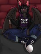 artist:beaverbastard bat black_fur brick_wall character:jaina_(golddrake) female jacket jeans leather_jacket looking_at_viewer punk shirt sitting solo species:bat species:mammal torn_clothes // 3000x4000 // 2.9MB