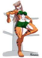 abs artist:yamiikarus big_biceps big_quadriceps boxer bra claws ears fangs feet female leaning long_hair looking_at_viewer martial_arts muscular orange_fur paws shorts silver_hair simple_background solo species:feline species:mammal species:saber-toothed_tiger sports_bra striped_fur white_fur // 3605x4961 // 3.0MB