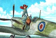 background blue_eyes ears female long_hair military plane red_hair species:canine species:fox species:mammal // 1280x866 // 289KB