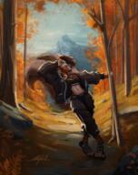 artist:nyroxb brown_fur brown_hair clothing female forest fur jacket mountain nature outside pants solo species:mammal species:mephitid species:skunk tail tree trees trousers white_fur // 1979x2500 // 7.7MB