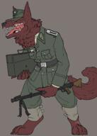 ammo artist:xenopera brown_fur character:sergeant_(xenopera) claws copyright:mythology copyright:wehrmacht female holding_object mg_42 military military_uniform paws red_fur solo species:canine species:mammal species:warewolf species:wolf teeth uniform weapon yellow_eyes // 1000x1400 // 82KB