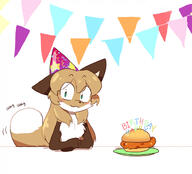 artist:fiddleafox birthday brown_fur character:averi_(fiddleafox) chicken_sandwich dipstick_tail ears female gloves_(marking) socks_(marking) species:canine species:fox species:mammal tail white_fur // 1280x1157 // 159KB