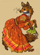 artist:golday41 brown_fur claws copyright:folklore dress dress_decoration female fluffy fur green_eyes handkerchief holding_object jewelry looking_away orange_fur paws russian simple_background solo species:canine species:fox species:mammal tail tuft white_fur // 942x1280 // 204KB