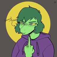 character:olivia_halford clothing embarrassed female flustered middle_finger sweater // 850x850 // 523KB